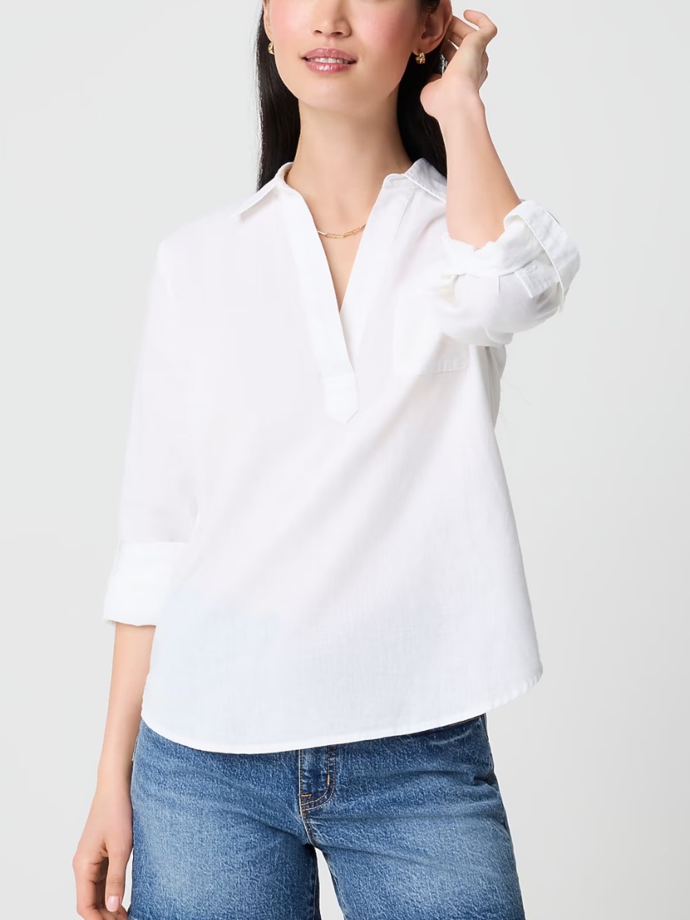 J. Crew Factory White Linen Split V-Neck Popover Blouse NWT XS